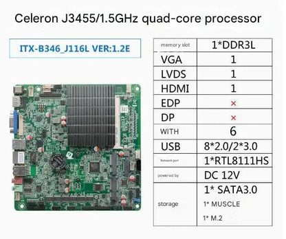 J3455 Mini-ITX Motherboard Celeron Intel CPU IPC SBC Embedded Fanless Ultra-thin Mainboard with COM LAN LPT DC-12V DDR3L LVDS