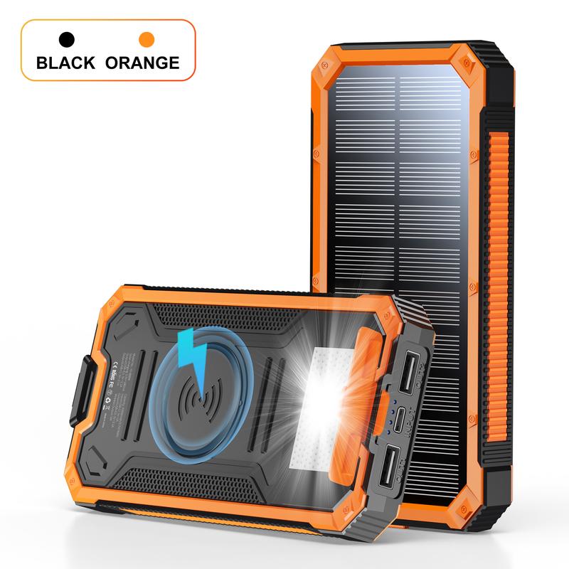 20000mAh Portable Wireless Power Bank, Solar Power Bank Charger for iPhone & Android & Samsung, Dual USB-A Output, USB-C Fast Charging, Smartphone Chargeable , External Battery Pack with Dual Flashlight for Camping