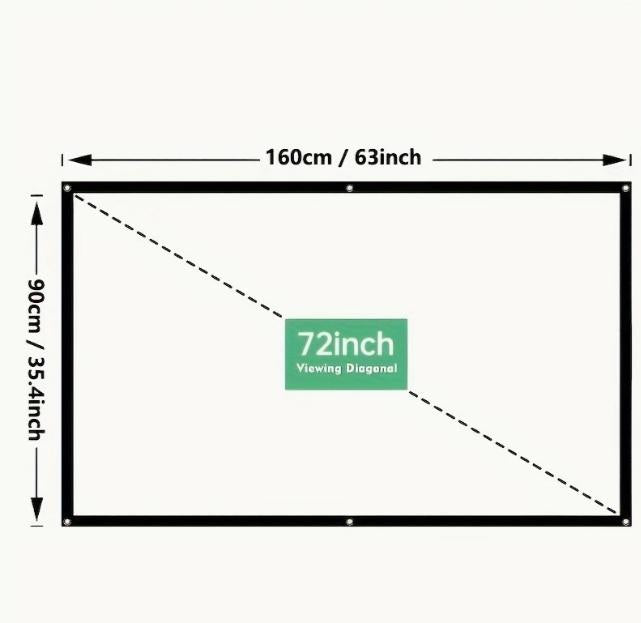 TUOGTCI 72” 16:9 Portable Projection Screen with Stand, Foldable Double Sided Polyester Fiber, Wrinkle Resistant, Washable, For Home Theater, Travel Projector - No Charging, Wireless Free, No Batteries Required