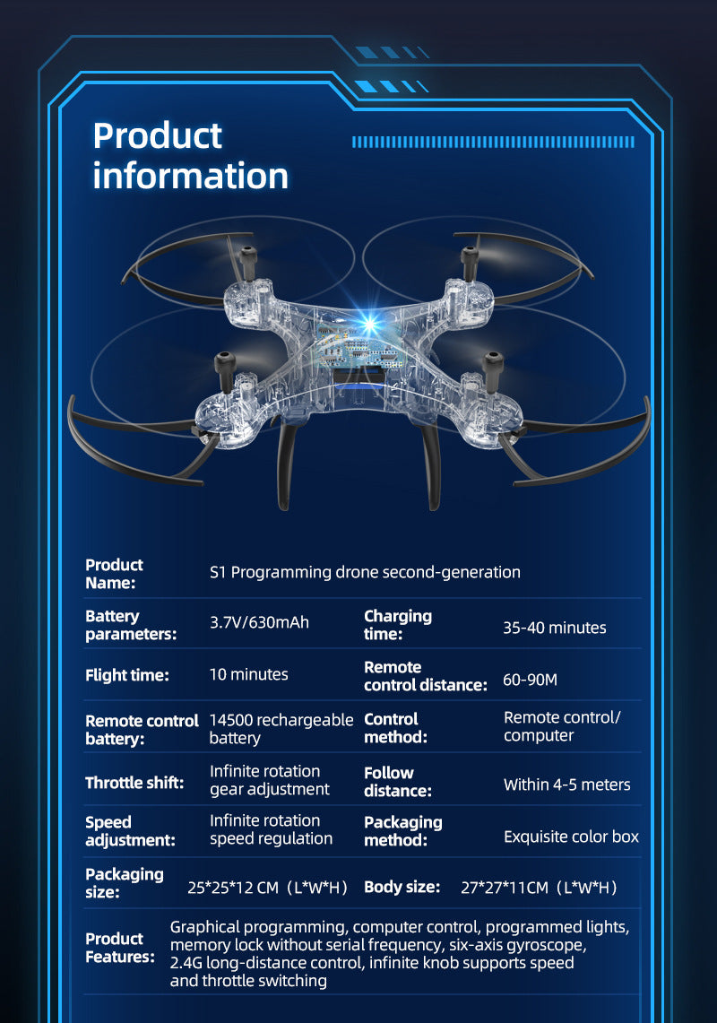 Educational Drone S1Teaching Course Computer Controlled Graphical Programming Quadcopter Remote Control Model Aircraft