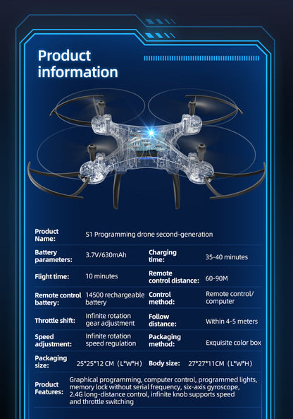 Educational Drone S1Teaching Course Computer Controlled Graphical Programming Quadcopter Remote Control Model Aircraft