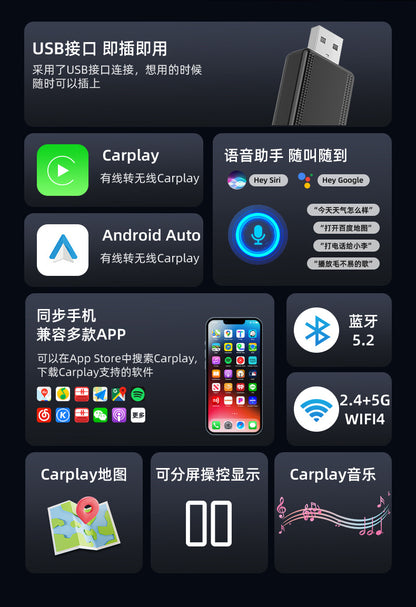 Wireless carplay Adapter for Android Auto Wired to Wireless Car Navigation2Combination1carplay Box