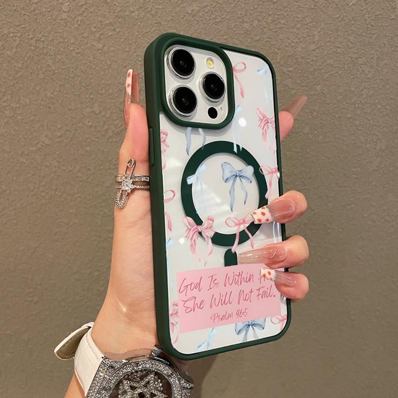 Premium Magnetic Case for iPhone11/12/13/14/15/16/promax Bow Bible label collage | MagSafe Ready, Anti-Fall, and Ultra-Thin Design | Perfect for Everyday Use springtok aesthetic pattern design protective phone case magsafe magnetic luxury case