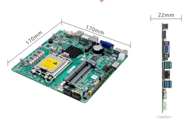 H610 Mini-ITX Motherboard 12/13/14th Core i3/i5/i7/i9 LGA1700 CPU IPC SBC Embedded Ultra-thin Mainboard with 2COM LAN DC-19V VGA