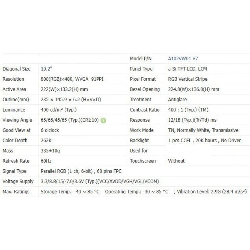 A102vw01 V7 brand new original 10.2 inch LCD screen