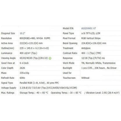 A102vw01 V7 brand new original 10.2 inch LCD screen