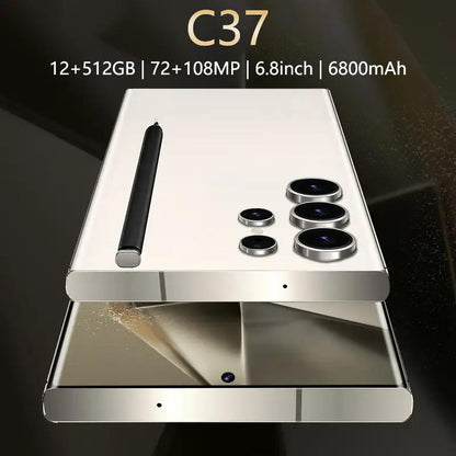 2025 US version C37  phone, Android 15system, 8GB+256GB memory, 6.8-inch HD+display screen, 6800mAh battery, facial recognition unlock, GPS, holiday birthday gifts,,S Pen, compatible with AT&T TMobile, Verizon, Metro by T-Mobile