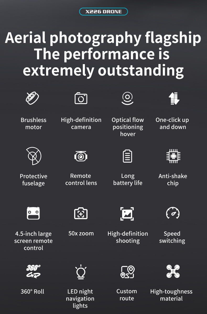 Cross-Border X226Drone flying with screen VR No Need for Phone Drone Aerial Photography HD Professional Optical Flow Brushless