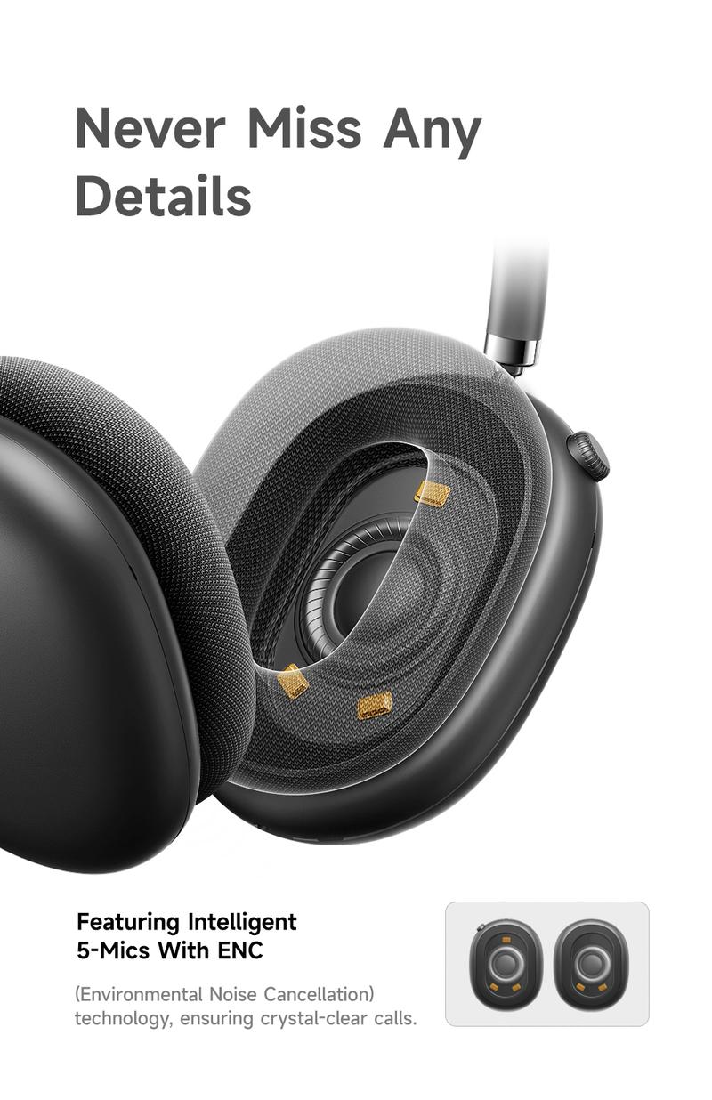 Picun F8 Pro Wireless Headphones - 52dB Noise Cancellation, 5 Smart ENC Mics, Detachable Fabric Ear Cushions, 140 Hour Long Battery Life,  Premium Audio Seamless Dual Device Connection for All-Day Use and Boosted Productivity Bluetooth