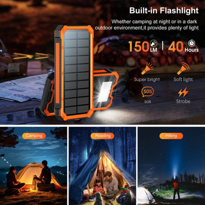 20000mAh Portable Wireless Power Bank, Solar Power Bank Charger for iPhone & Android & Samsung, Dual USB-A Output, USB-C Fast Charging, Smartphone Chargeable , External Battery Pack with Dual Flashlight for Camping