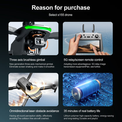 Cross-Border S155Relay Brushless Drone Laser Obstacle Avoidance Three-axis Anti-shake Gimbal GPS Return to Position Drone