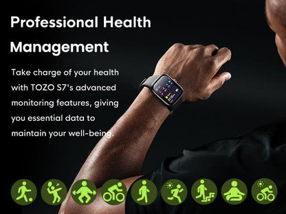 TOZO S7 Smartwatch Bluetooth Call 1.85”AMOLED Ultra HD Screen,Dynamic Dials Messages Push 100+ Sports Modes,Detect Human Health (Heart Rate,Blood Oxygen)with High Battery Life Touch Screen Watch Black