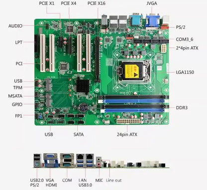 H87 Motherboard ATX SBC 4th Core i3/i5/i7 LGA1150 Desktop CPU IPC Industrial Mainboard with 6*COM 2*LAN DDR3 LPT VGA PS/2 4*PCI