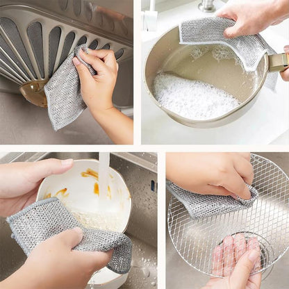 【Freeship】12-Pack Dishwashing Rags, Multipurpose Non-Scratch Wire Dishcloths for Wet and Dry Use,Reusable Wire Cleaning Cloths for Kitchen, Sinks.and Pans Silver Removable, Washable & More