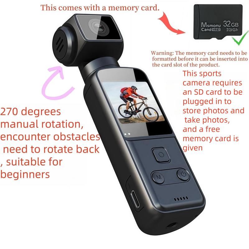 Video Blog Camera, Portable Camera, Vlogging Camera, 4K USB Rechargeable 270 Degree Rotatable Video Camera with 1.33 Inch CMOS, Anti-shake Action Camera for Video & Video Blog