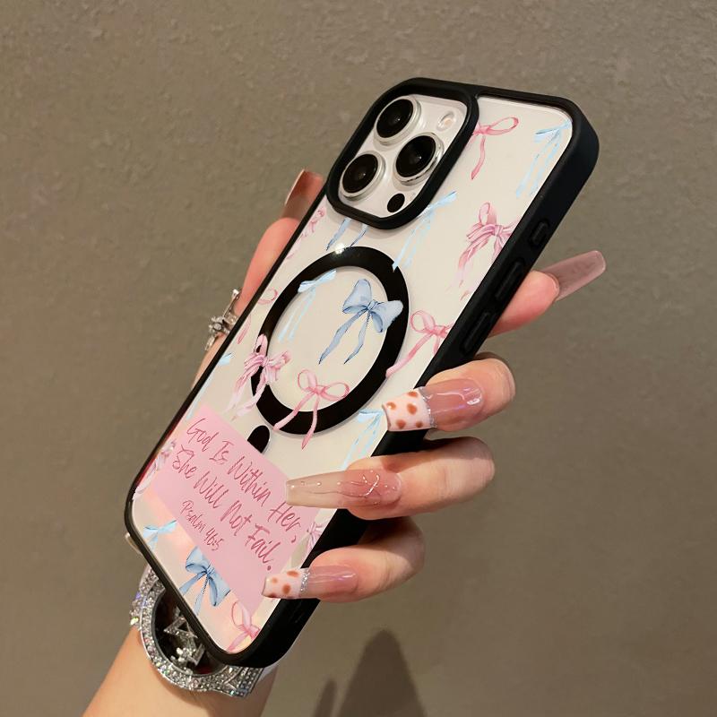 Premium Magnetic Case for iPhone11/12/13/14/15/16/promax Bow Bible label collage | MagSafe Ready, Anti-Fall, and Ultra-Thin Design | Perfect for Everyday Use springtok aesthetic pattern design protective phone case magsafe magnetic luxury case