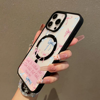 Premium Magnetic Case for iPhone11/12/13/14/15/16/promax Bow Bible label collage | MagSafe Ready, Anti-Fall, and Ultra-Thin Design | Perfect for Everyday Use springtok aesthetic pattern design protective phone case magsafe magnetic luxury case