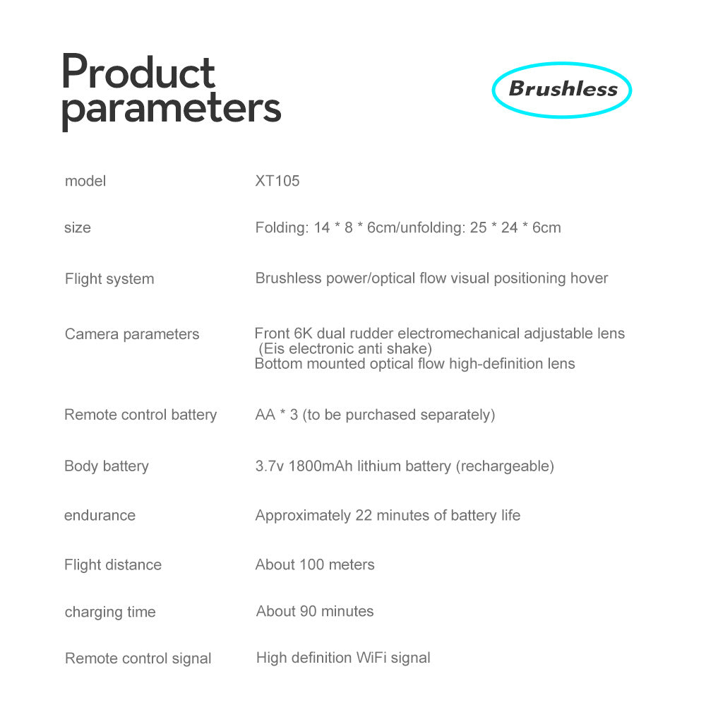 XT105Drone Obstacle Avoidance Dual Servo Aerial Photography Quadcopter Brushless Motor Remote Control Aircraft Drone Cross-Border