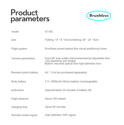 XT105Drone Obstacle Avoidance Dual Servo Aerial Photography Quadcopter Brushless Motor Remote Control Aircraft Drone Cross-Border