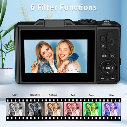 4K 64MP Digital Camera, 3.0 Inch 180° Flip Screen Vlogging Camera With LED Fill Light, 18X Digital Zoom Camera With Rechargeable Battery, 32GB TF Card
