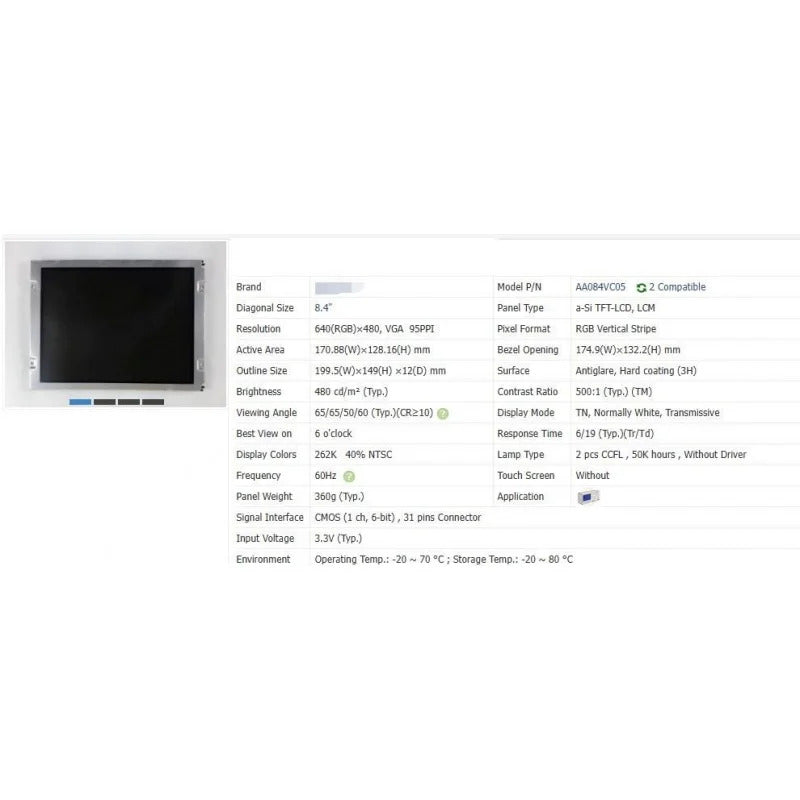 Aa084vc05 new original brand 8.4 inch LCD screen