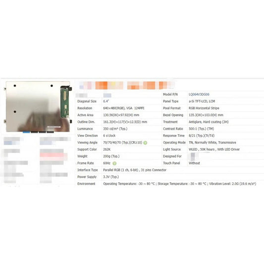 Lq064v3dg06 new original 6.4 inch LCD screen