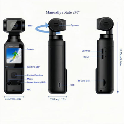 Video Blog Camera, Portable Camera, Vlogging Camera, 4K USB Rechargeable 270 Degree Rotatable Video Camera with 1.33 Inch CMOS, Anti-shake Action Camera for Video & Video Blog