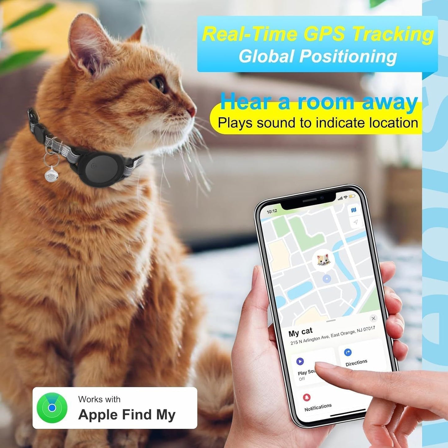Pet Cat Tracking Collar Only iOS Compatible Apple Find My Locator Footprint Reflective Collar