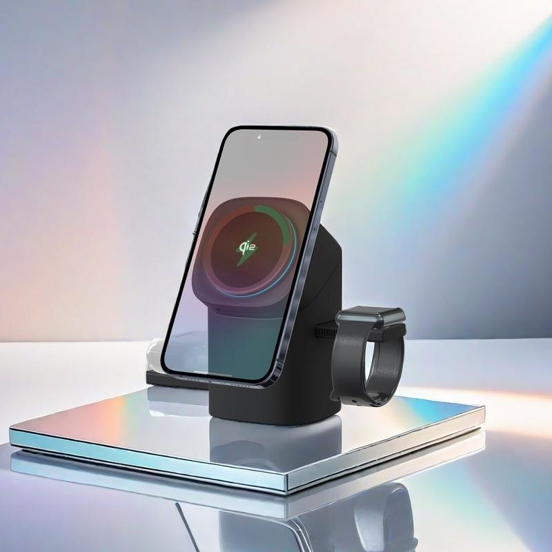 Three in one wireless charger, fast charging, Qi2 certified, suitable for iPhone, iWatch, AirPods headphone charging stations, touch pop-up charging, easy to carry wireless charger,Wireless Multi-Device Charging touch pop-up charging,Gifts,Mother's Day