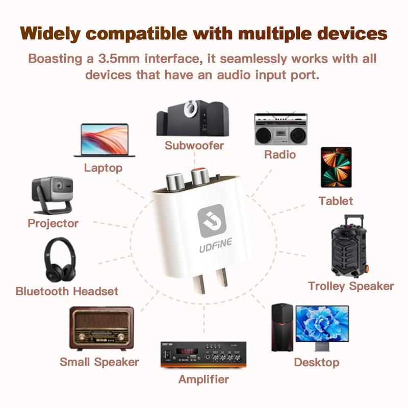 UDFINE Smart Bluetooth 5.4 Receiver to AUX/RCA Converter for Old Speakers | High-Quality Stereo Sound | Plug & Play | No Setup Hassles | Upgrade Your Audio Experience Audio Smartphone connection apx home amplifier mixer Wireless Set
