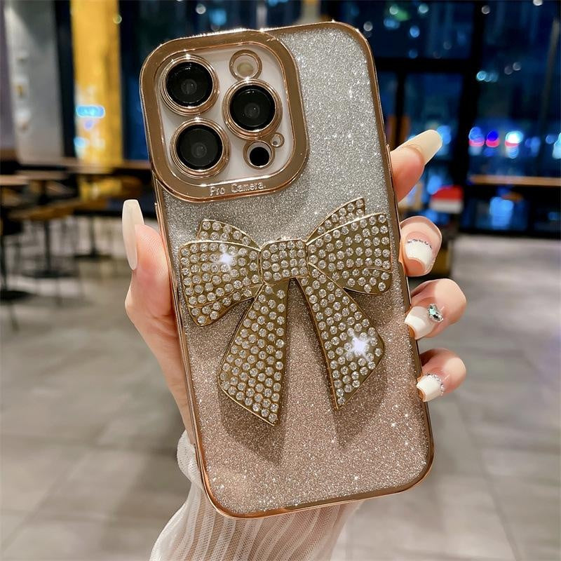 Luxurious Transparent Glitter Diamond Bowknot Case for iPhone 15 14 13 12 11 Pro Max, Apple 14 Pro Shockproof 13
