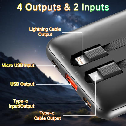 Portable Charger with Built-in Wires, 22.5W Fast Charge Power Bank, 10000mAh Slim Battery Pack for iPhone, Samsung, LG, Google Pixel, iPad