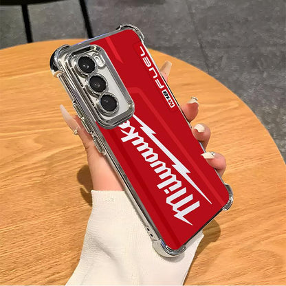 Designed for SAMUNG Galaxy S24/S23/S22 S24+ Smartphone Ultra FE Plus Phone Electroplating luxury transparent four corner anti drop and shockproof phone case Red Pattern Milwaukee Phone Case C010 Screen Protector Protection Screen Protector Protection