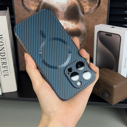 Compatible with iPhone 15 14 13 12 Pro Max Phone Case Carbon Fiber Texture Magnetic Matte Apple 14 Shockproof Electroplated Protective Cover