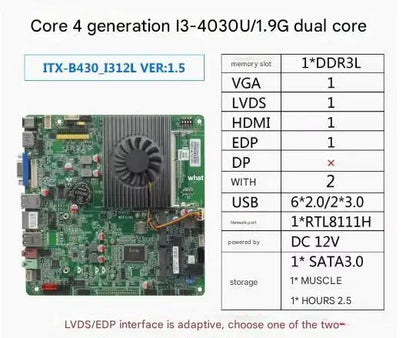 i3-4030u Mini-ITX Motherboard 4th Core Intel CPU IPC SBC Embedded Ultra-thin Mainboard with 2COM LAN DC-12V DDR3L 6USB LVDS EDP