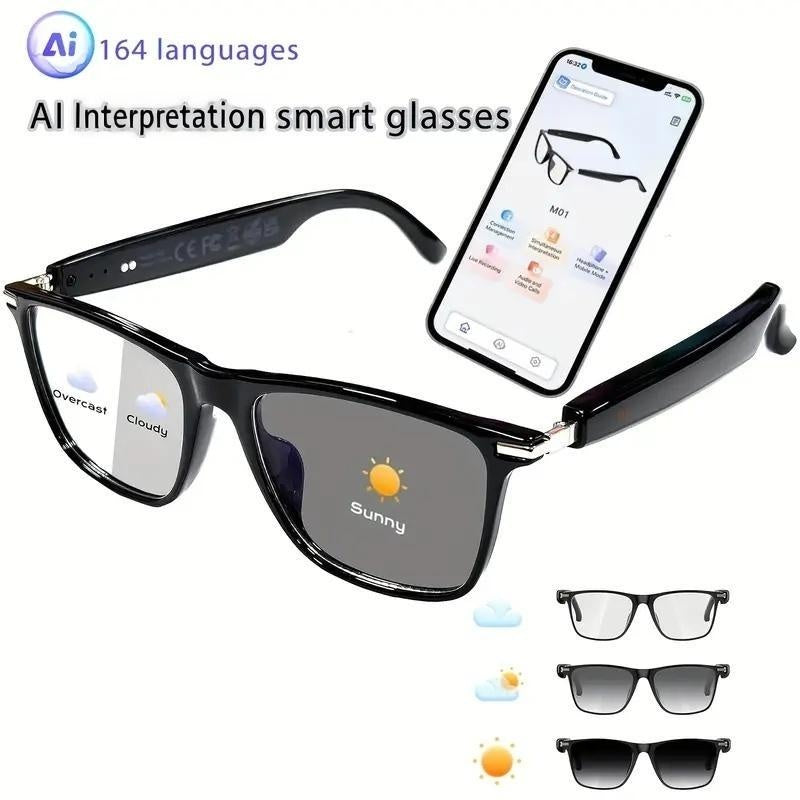 AI Interpretation Smart Glasses,160 Languages, Chat GPT,Audio Glasses for Men And Women,Microphone And Speaker, HD Voice Calls And HIFI Music Quality,Hands-Free Calling,Color Changing Lens, Suitable for  Riding,Driving,Travel,Black Friday & Cyber Monday