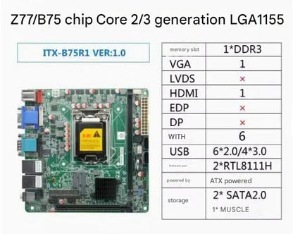 H61 B75 Motherboard 2nd/ 3th Core i3/i5/i7 LGA1155 Desktop CPU IPC Mini-ITX Industrial Mainboard with 6*COM 2*LAN DDR3 VGA