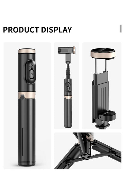 HANENO Portable Selfie Stick Tripod with Remote Bluetooth, Telescopic Design for iPhone, Upgraded Tripod for Travel and Recording Vlogging Kit Camera Stabilizer Electronic Gadgets Aluminum Android Cellphone Smartphone Tk Q12 Black