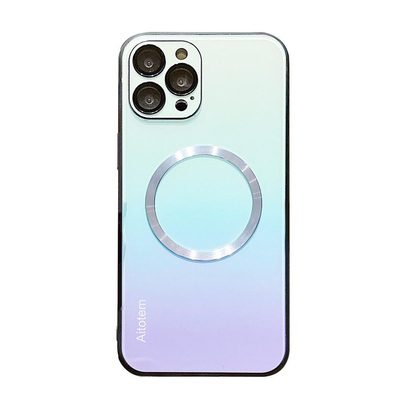 For iPhone 16 15 14 13 12 Pro Max Magnetic Gradient Case with Full Camera Lens Protector [Compatible with MagSafe] Scratch Resistant Gradient Glass Back Cover