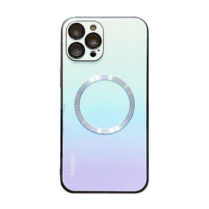 For iPhone 16 15 14 13 12 Pro Max Magnetic Gradient Case with Full Camera Lens Protector [Compatible with MagSafe] Scratch Resistant Gradient Glass Back Cover
