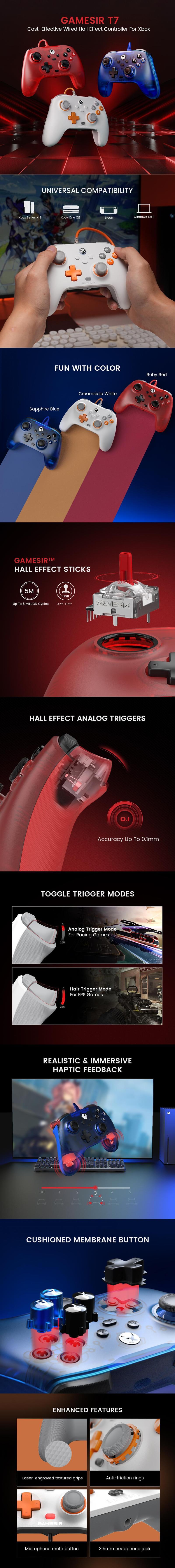 GameSir T7 Wired Controller for Xbox Series X|S Xbox One and Windows 10/11, PC Gaming Gamepad with 3.5mm Audio Jack