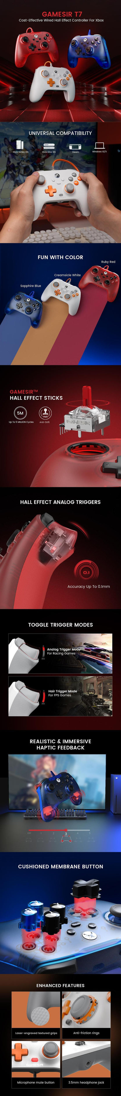 GameSir T7 Wired Controller for Xbox Series X|S Xbox One and Windows 10/11, PC Gaming Gamepad with 3.5mm Audio Jack