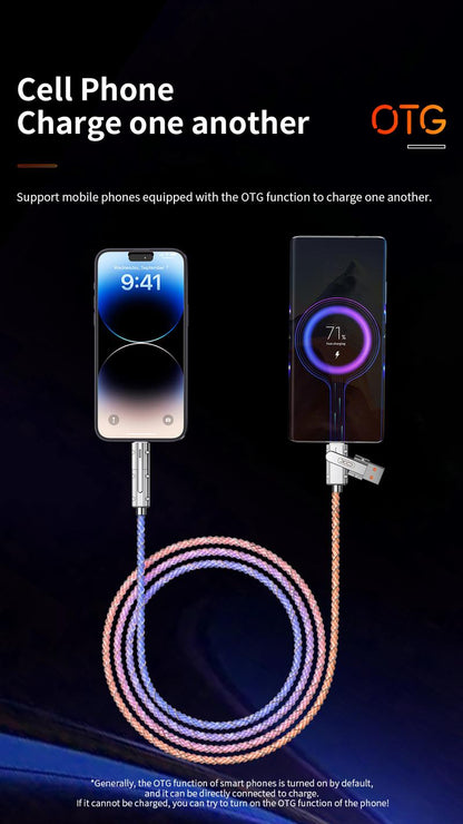 【Mother's Day Gift】Four-in-One 100W Colorful lights Data Cable,Supports fast charging and data transmission,Free switching four interfaces, Luminous Durable