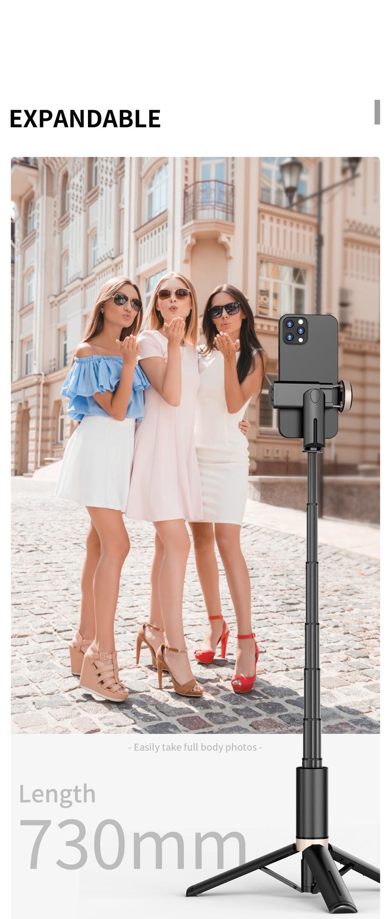 HANENO Portable Selfie Stick Tripod with Remote Bluetooth, Telescopic Design for iPhone, Upgraded Tripod for Travel and Recording Vlogging Kit Camera Stabilizer Electronic Gadgets Aluminum Android Cellphone Smartphone Tk Q12 Black