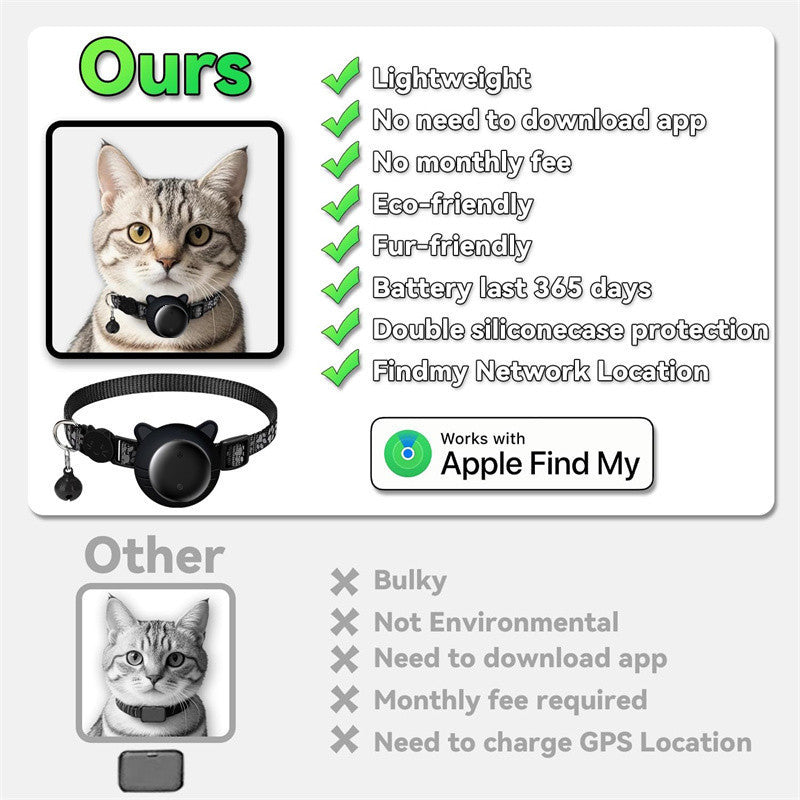 iOS Dedicated Pet Locator Collar Global Tracker Compatible with Apple Find My Locator Cat Collar