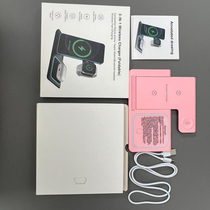 3-in-1 Wireless Charger, 15W Fast Wireless Charger, Foldable & Portable Design Wireless Charging Station for iPhone & Samsung Phone & iWatch & AirPods Series