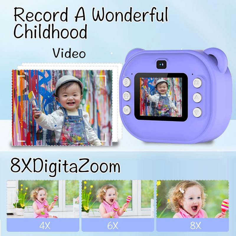 Instant Camera, Portable Camera, Digital Camera, Multifunctional 1080P HD Dual-Camera Kids Instant Print Camera, Includes Storage Card & Thermal Paper Roll, Birthday Gift