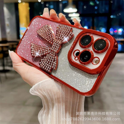Luxurious Transparent Glitter Diamond Bowknot Case for iPhone 15 14 13 12 11 Pro Max, Apple 14 Pro Shockproof 13