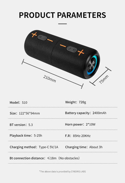 Cyboris springtok  S10 2 in 1 Portable Split Bluetooth speaker Portable subwoofer, 20W High Volume Stereo, IPX6 Waterproof, Smartphone Audio Cyber Black