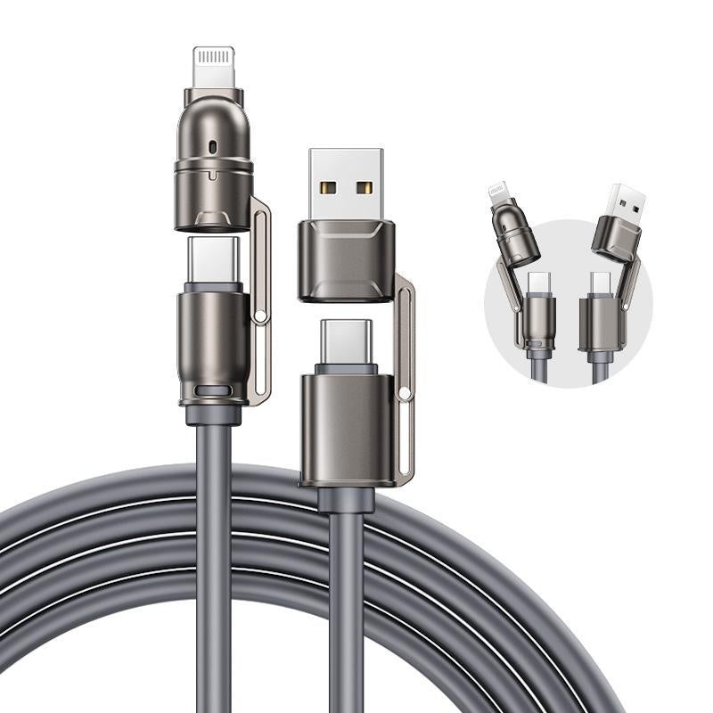 NEW - MAGIC JOHN USB Type C Charging Cable, 4 in 1 Function, 65W Fast Charging, Liquid Silicone and Aluminum Alloy Material, Braided Data Cable, Black & Gray